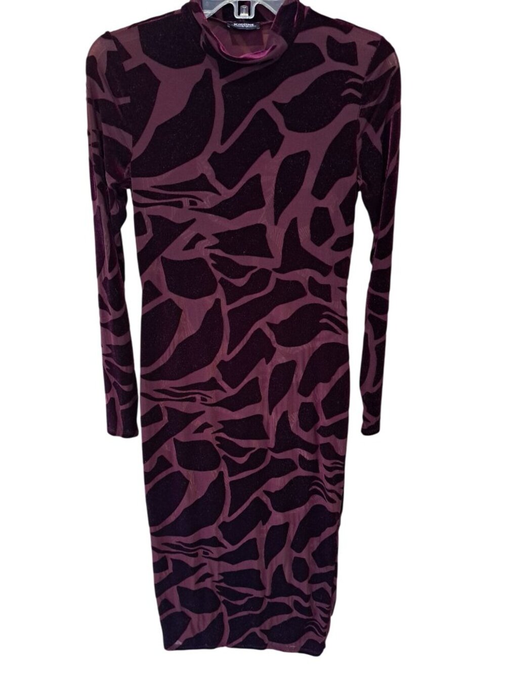 Kimcine Long-Sleeve Velvet Burnout Midi Dress Purple Maroon Bodycon Whimsygoth